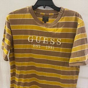Vintage 90s GUESS Los Angeles Logo Striped Shirt – Brown & Yellow, Men’s Size S